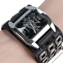Rock Cadeau De Noël Nouvelle Arrivée Montre Hommes Manchette Conception Spéciale Crâne Casual Creux En Cuir de Courroie De Bande Quartz-montre De Mode Bracelet