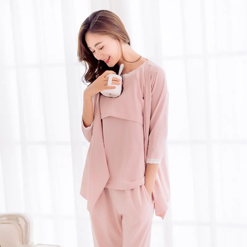 

3pcs /set Autumn Cotton Maternity Pyjama Long Sleeve Sleepwear Pregnant Women Pajamas Nursing Breast Feeding Nightgown Clothes