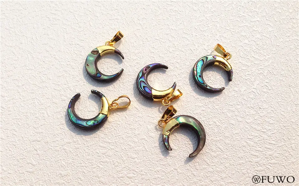 Natural abalone shell crescent pendant 10