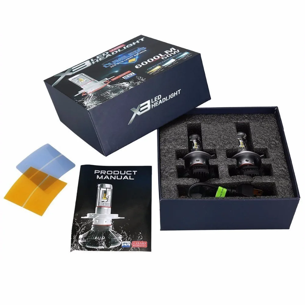 Светодиодные лампы для фар X3 Dual Hi/Lo 9004 HB1 комплект преобразования без ошибок CANBUS