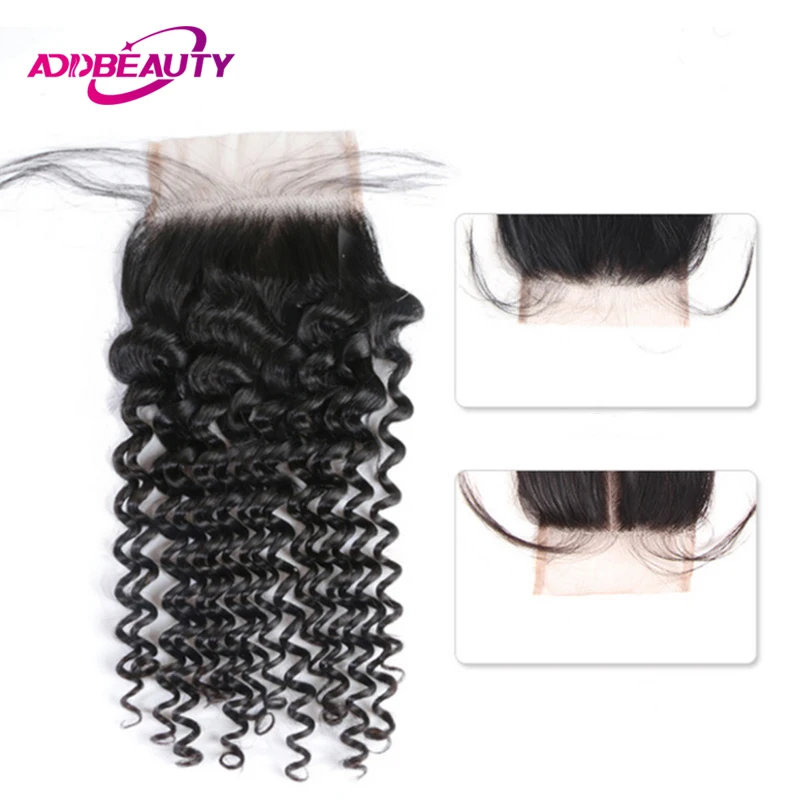 

4x4 Lace Closure Brazilian Unprocessed Virgin Human Hair Deep Wave Free Middle Part Natural Color AddBeauty