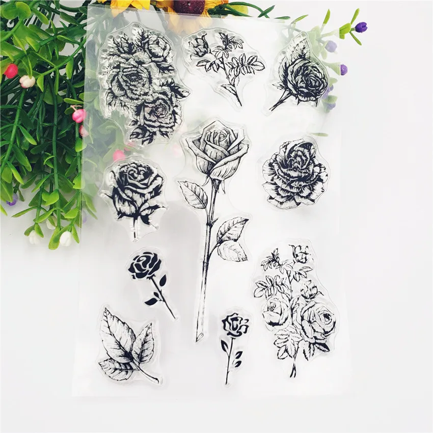 

Roses Flowers Stamp Transparent Clear Stamps Silicone Seal for DIY Scrapbooking Card Making Photo Album Decoration Crafts