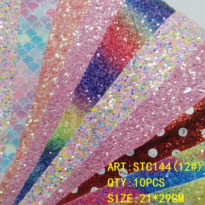 Прозрачный запас 1 комплект(10 шт.) 21X29 см Alisa Glitter Cuero Sintetico блестящая кожа для DIY аксессуары для волос ремесло STC144 - Цвет: 12