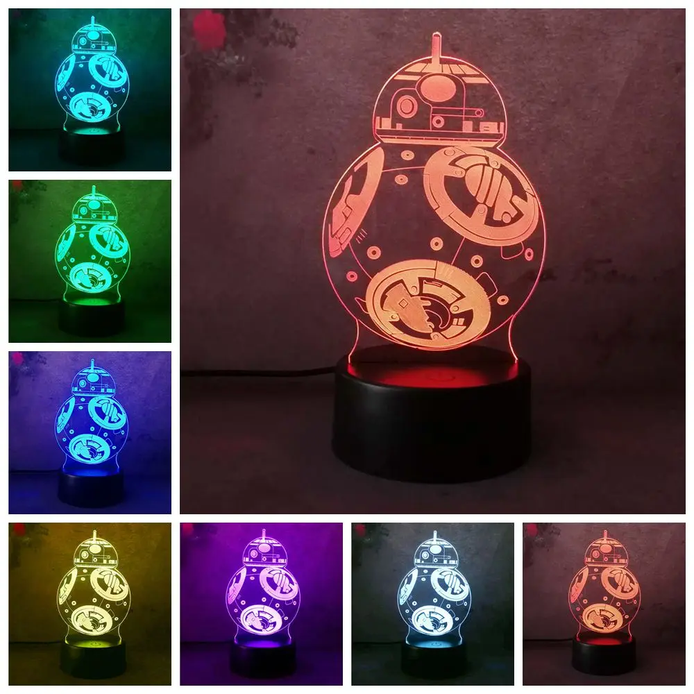 Новый 2019 3D Звездные войны BB8 робот светодиодный ночник 7 цветов настольная лампа