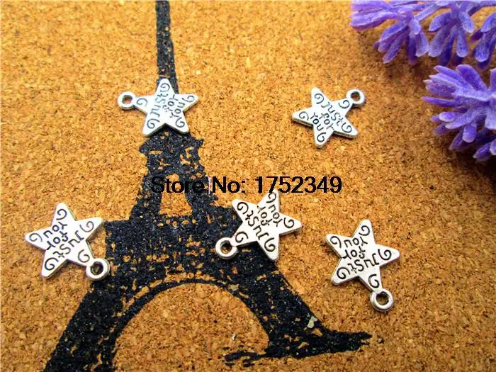 

50pcs--Just for You charms,Antique silver Star "just for you"Charm Pendants,Pentangle,Pentagram,Tear Drop,Jewelry Making 12x14mm