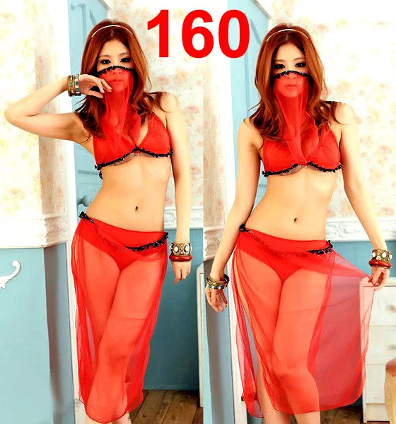 Full Set Sexy Babydoll Doll Perspective Dress RED Lingerie Clud Belly