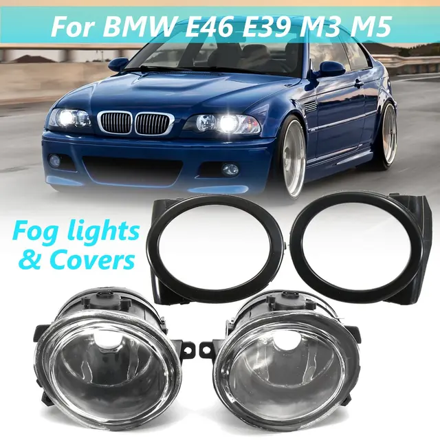 12V Pair Clear Fog Lights Housing Lens Clear Cover For BMW 3 Series E46