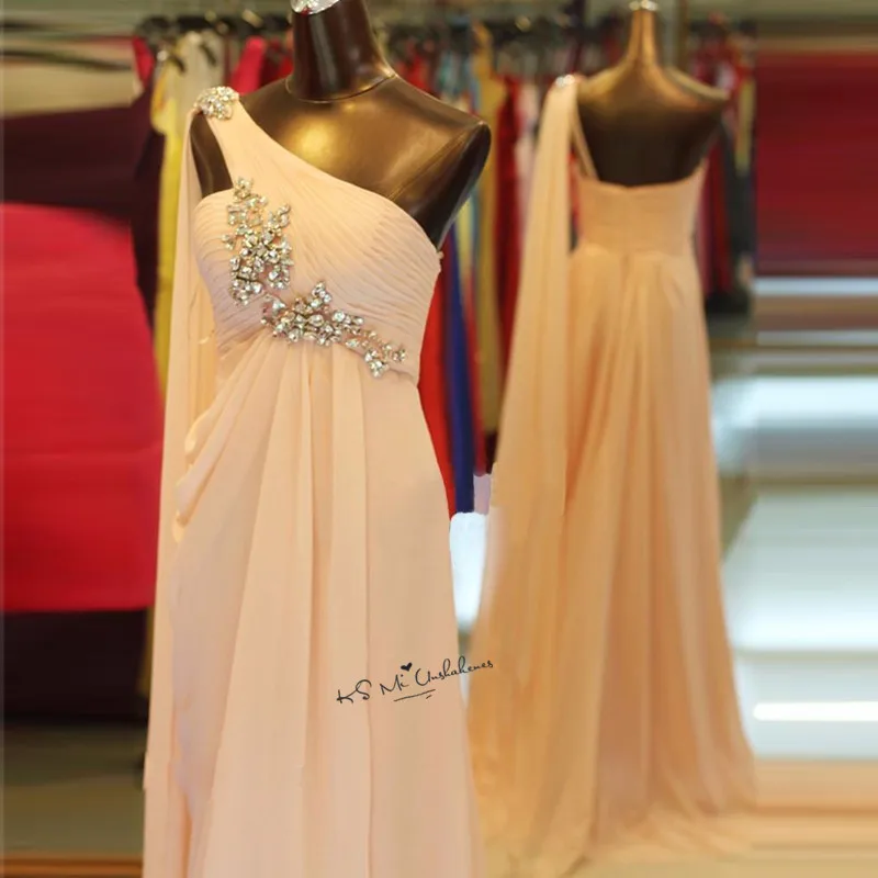 Ballkleider розовые платья для выпускного вечера длинные шифоновые стразы на одно плечо вечернее платье Дешевые Свадебные платья Formatura