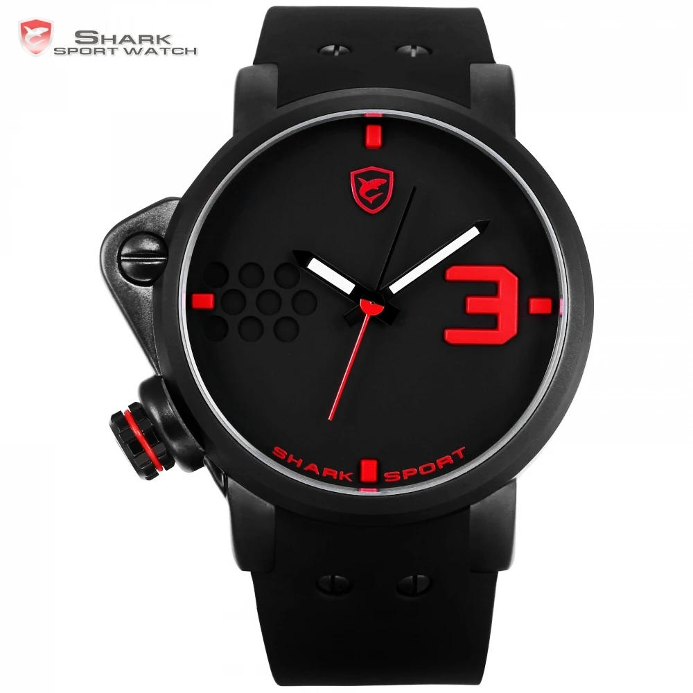Salmon Shark Series Stainless Steel Case Black Red Dial Japan Movement Rubber Band Men Sport Quartz