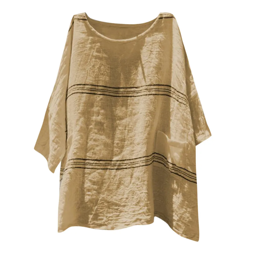 

FREE OSTRICH Women Shirts Stripe Loose Cotton Linen Plus Size Daily Casual Blouse Beautiful Handsome Comfortable Women Shirts