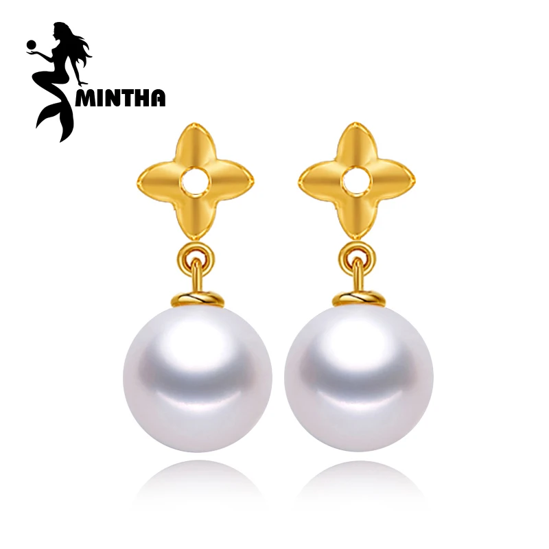 

MINTHA 18k gold earrings pearl jewelry,Antiallergic 18K Gold drop earrings For Women 2017 New Fashion long earrings for love
