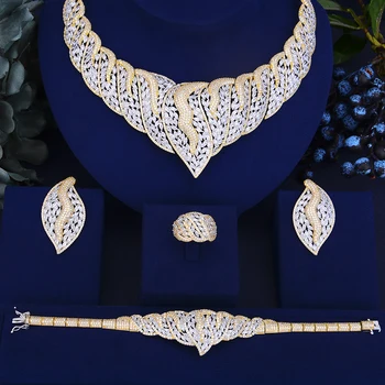 

missvikki Handmade Cubic Zirconia Bangle+Earrings+Necklace+Ring 4PCS Jewelry Set Luxury Bridal Wedding Engagement Accessories