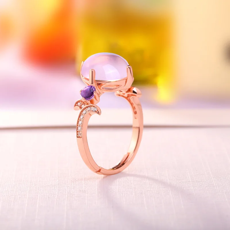 

925 Sterling Silver Rose Quartz GEometric Ring Elegant style for Women as a Gift