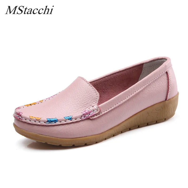 

Mstacchi New Spring Student Nurse Shoes Woman Comfortable Appliques Flats Ballet Shoes Plus Size Women Genuine Leather Mom Shoes