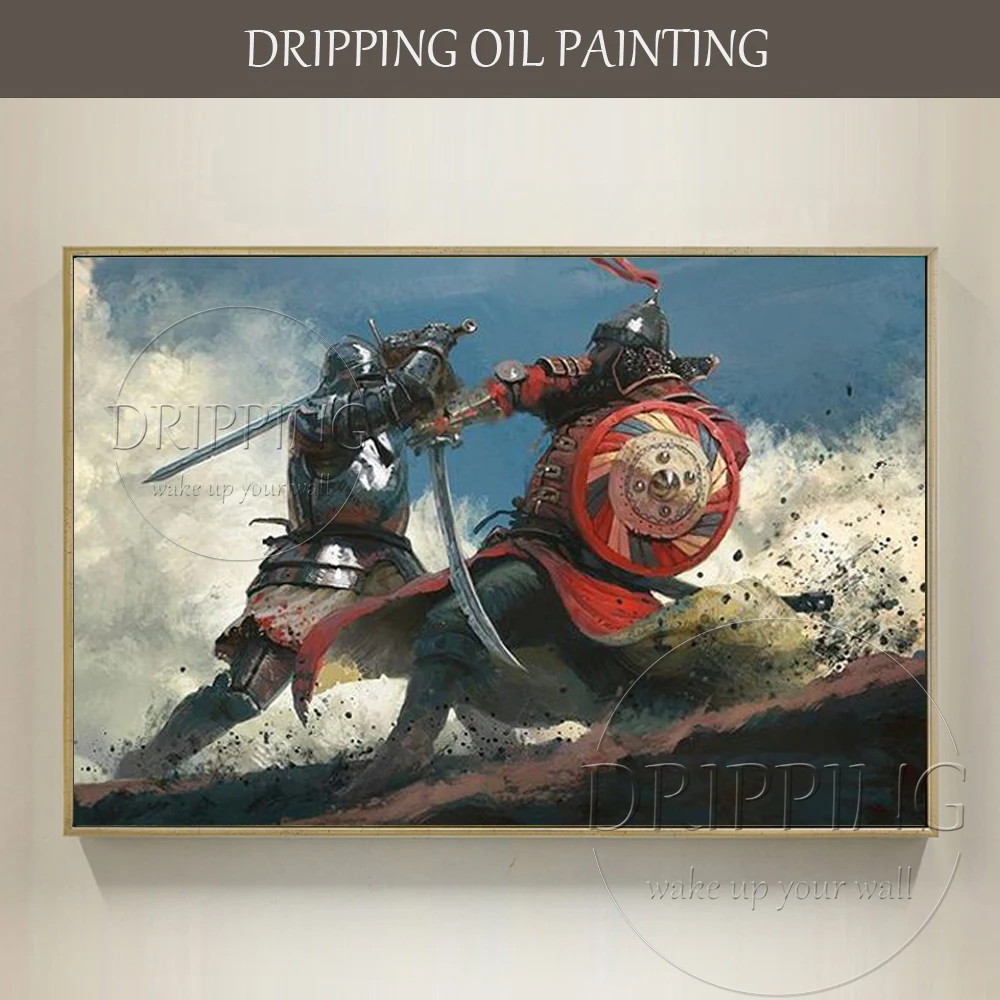 

Skilled Painter Hand-painted High Quality Medieval War Fierce duel Oil Painting Warriors Fighting Oil Painting for Wall Decor