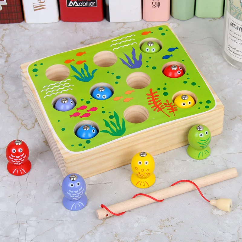 Children Montessori Magnetic Fishing Games Toy Kids Wooden Fishing Educational Toys Outdoor Funny For Boys Girl Gifts