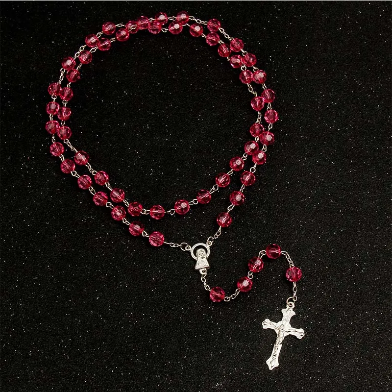 8 мм модное женское ожерелье с четками, высокое качество, сделай сам, Крест Иисуса, христианский крест, ожерелье и подвеска, длинная цепочка, ювелирное изделие