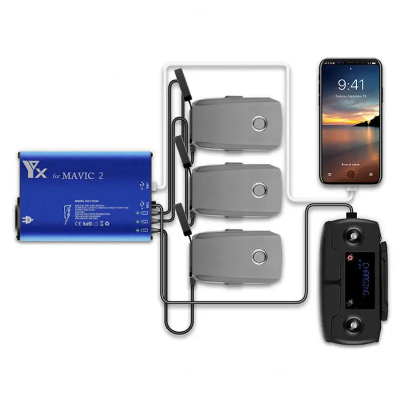 

DJI Mavic 2 Pro/Zoom Battery Charger 5-in-1 Charging Hub For Mavic 2 Drone Remote Controller & Battery & SmartPhone Charger