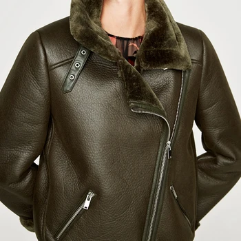 

Military Womens Fur Leather Jacket Overcoats Biker Fur Coats Plus Size European Style Automotive Sheepskin Fur Coats Woman 3A045