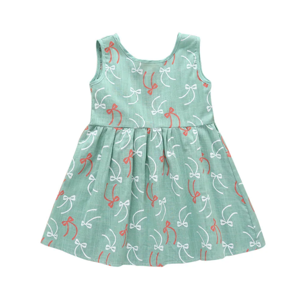 Платье для маленьких девочек; платье без рукавов с цветочным принтом и бантом для девочек; платье принцессы; наряды; Feb1