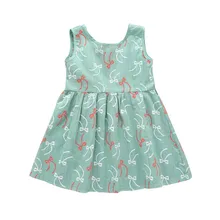 Платье для маленьких девочек; платье без рукавов с цветочным принтом и бантом для девочек; платье принцессы; наряды; Feb1