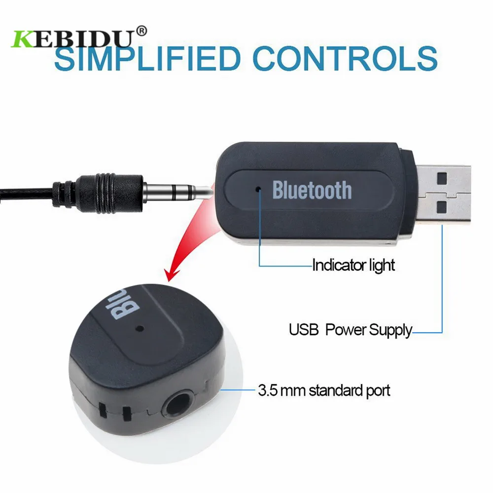 Kebidu Bluetooth приемник A2DP Ключ Музыка Аудио беспроводной USB адаптер для автомобиля AUX Android/IOS мобильный телефон 3,5 мм разъем