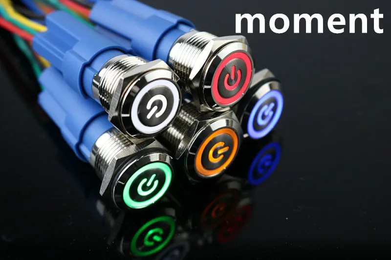 

5V 12V 24V 220V Metal push button switch with light 16mm flat self-reset Momentary Push Button switch JS