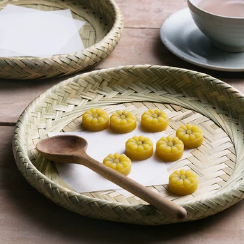 

Bamboo Dessert Plate Serving Tray Tea Time Bread Cake Fruit Kitchen Plates Round Food Organizer Platter Photography Accessories