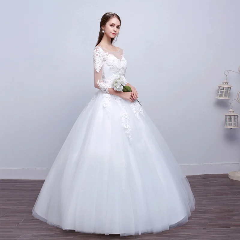 Три четверти элегантное платье с вырезом "лодочка" Милое Свадебное платье невесты стерео цветок бальное свадебное платье принцессы Vestido De Noiva