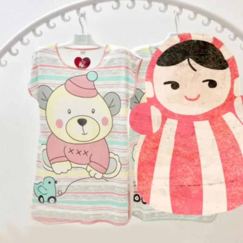 Новый для женщин Лето мультфильм животных белка полосы печатных изогнутый подол Туника свободная Пижама молоко волокно рубашки