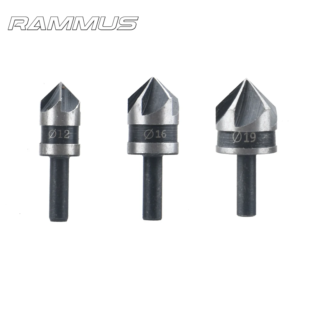 

3pcs 90 Degree Round Handle Drill Bit 5 Flute 12mm 16mm 19mm Woodworking Chamfer Counter Sink Chamfering Debur Countersink