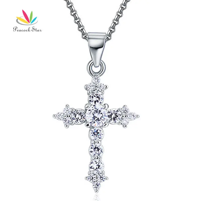 Подвеска с крестом из серебра в виде павлина и звезды CFN8028|sterling silver cross pendant|silver