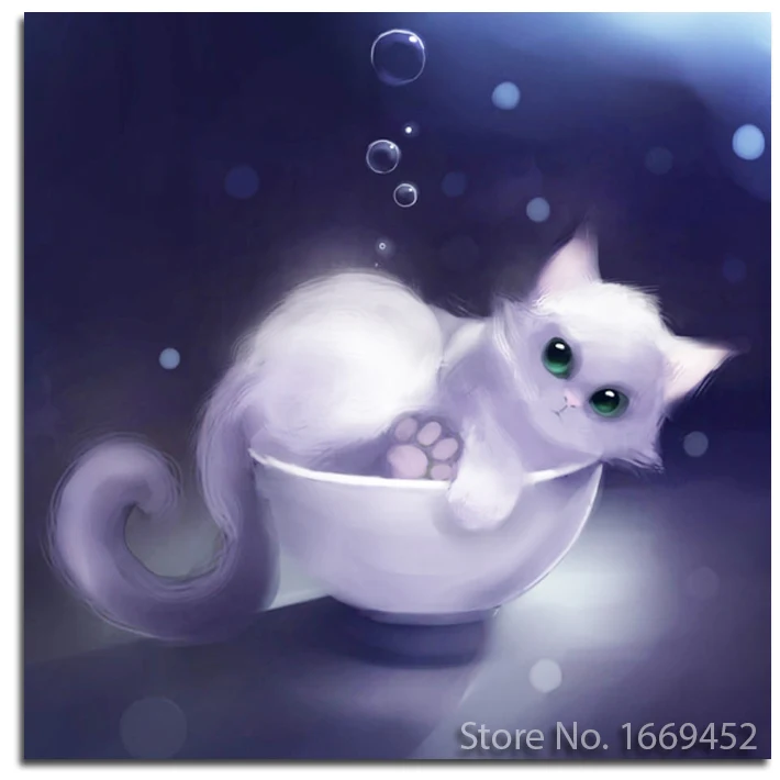 

DIY embroidery diamond cat in a bowl full diamond painting animal beadwork mosaic of crystals painting by numbers paint crafts