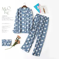 Пижамный комплект для мужчин 100% хлопок пижамы с длинным рукавом Для мужчин любителей пижамы новый хлопок плюс Размеры двойная пряжа