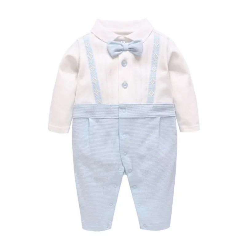 

2019 spring new baby boy long-sleeved romper boy's clothes blue gentleman jumpsuit new born baby clothes gift for boys