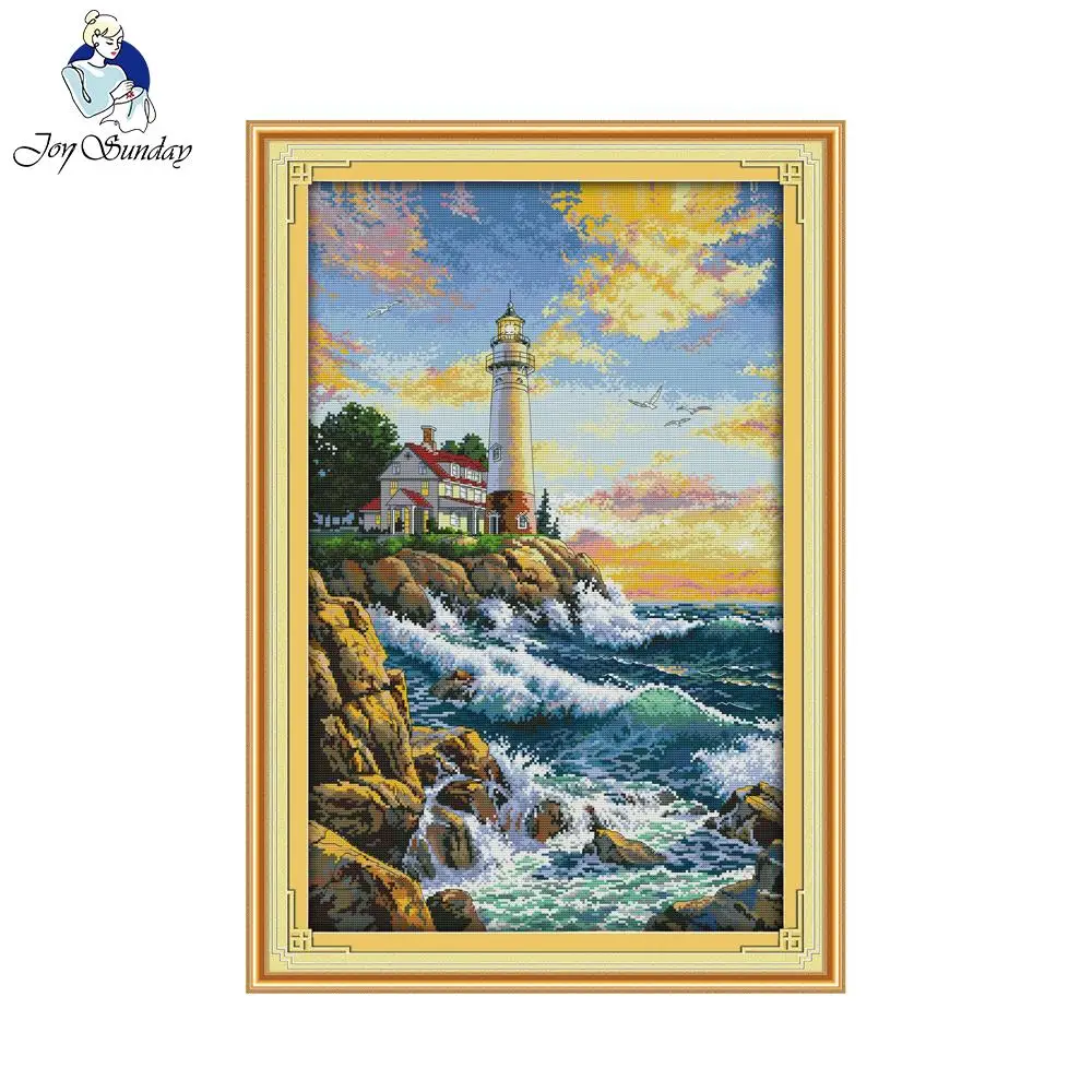 

Joy Sunday DIY Embroidery The Lighthouse Print Counted Cross Stitch Needlework Diy Painting Cross Stitch Fashion Home Decoration