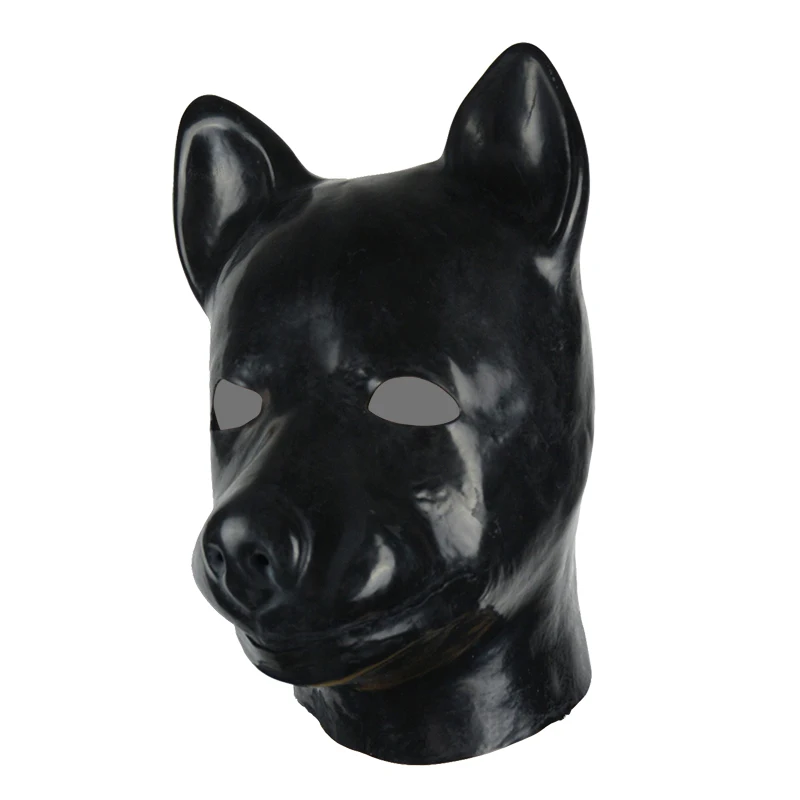 Unisex Latex Pig Mask with Eyes open Zipper Closure Hood Black