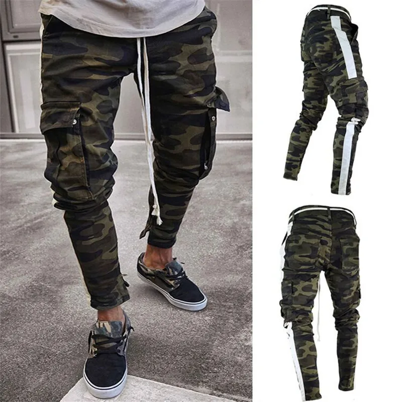 

2019 Skinny Camouflage Jeans Men Multi-pocket Slim Elastic Joggers trousers for Men Motorcycle Hip hop Streetwear Denim Pants