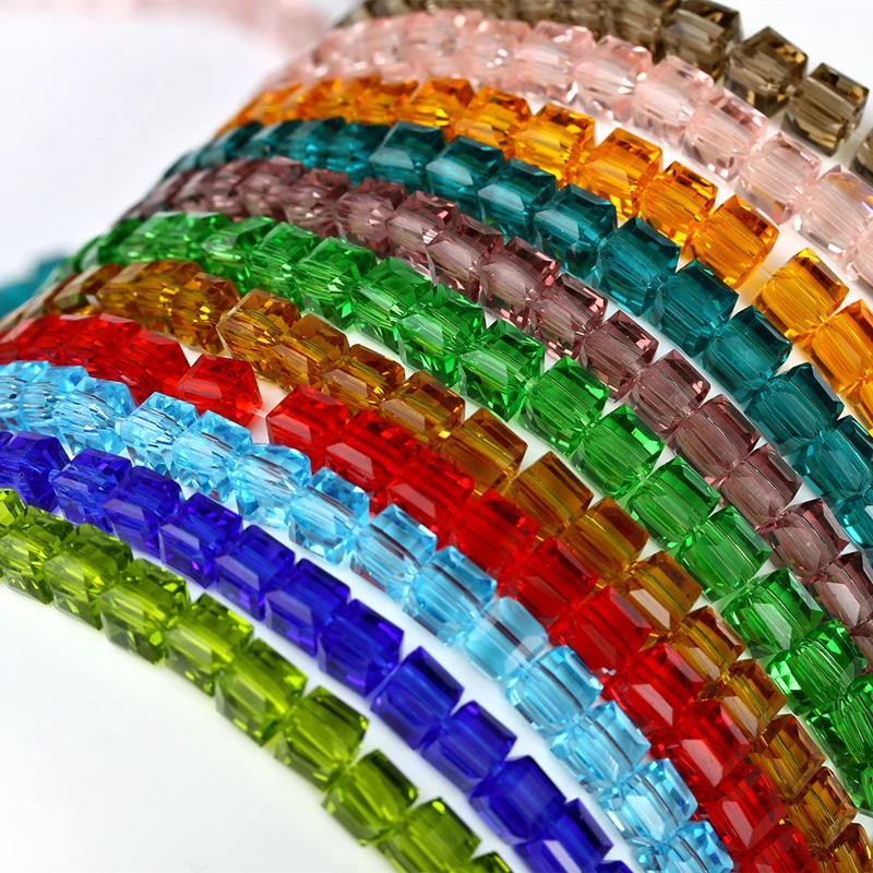 

High quality 980pcs Mixed Colors Glass Beads Square Shape Upscale Crystal Beads 6mm loose Quadrate Glass Supply