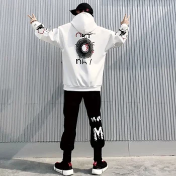 

Loose Streetwear Men Hoodies Casual Two Piece Set Cotton Tracksuit Hoodie Set Hip Hop Jogging Korean Style Clothes Mens Clothing