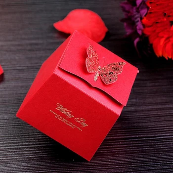 

30pcs Red Candy Box Wedding Gift Bag Paper Butterfly Decorations Box Wedding Birthday Guests Gift Box Party Supplies