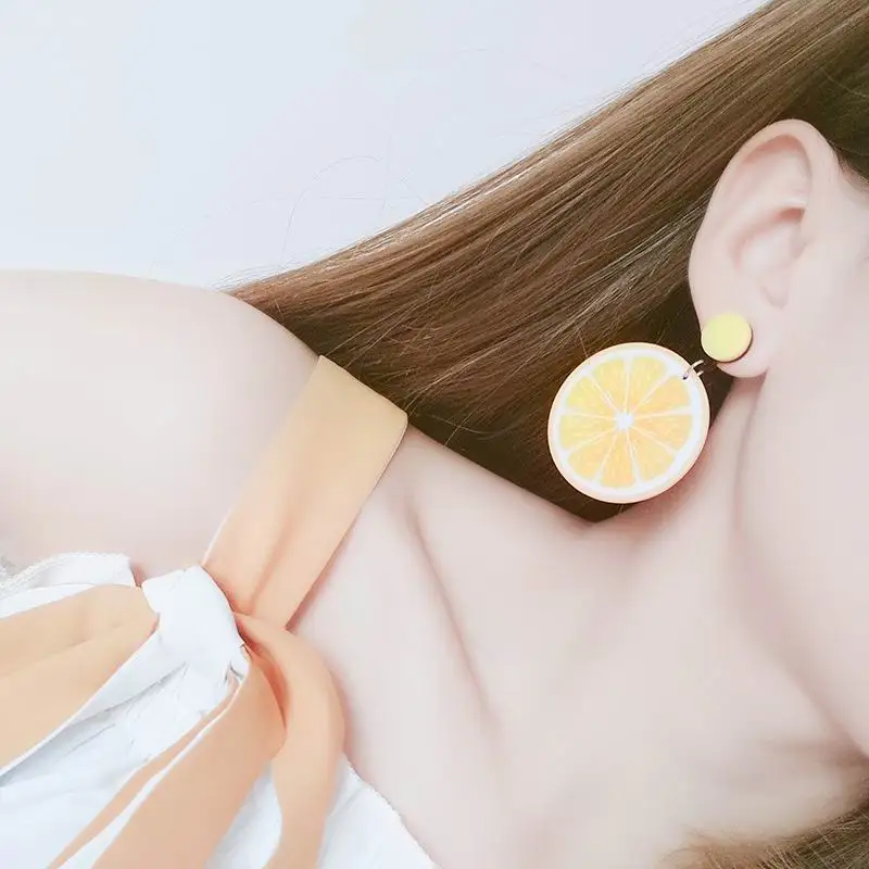 Серьги-капли с фруктовым лимоном для женщин, модные летние аксессуары, желтые оранжевые акриловые свисающие серьги, милые ювелирные изделия