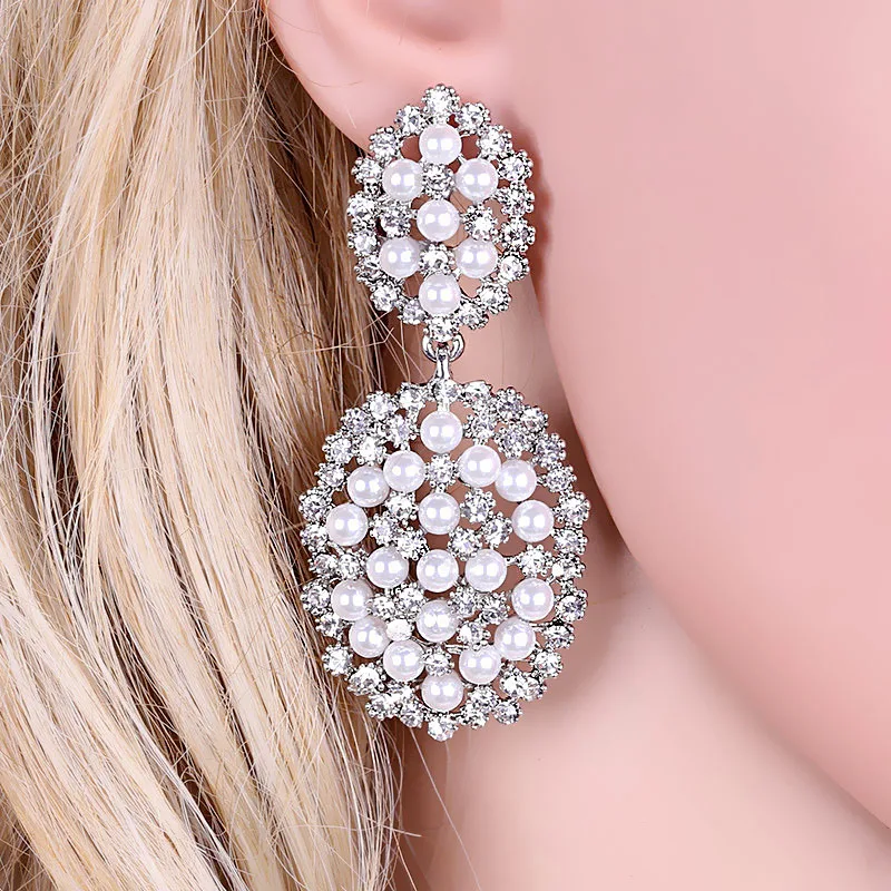 

Elegant Imitation Pearl Drop Earrings Fashion Round Shape Crystal Earrings for Women Wedding Prom Party Accessory