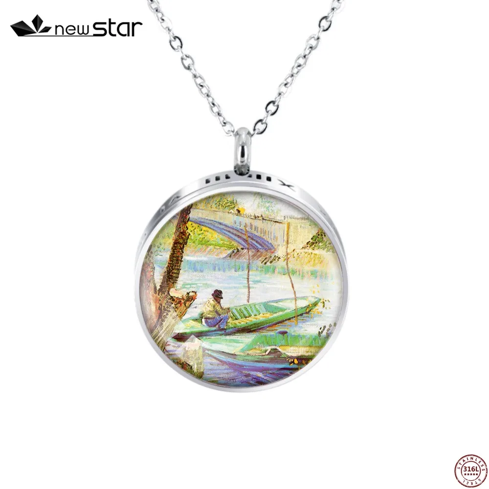 

Famous Painting Enamel Art Essential Oil Pendant Butterfly and Star Roman Number Diffuser Locket Aroma Necklace
