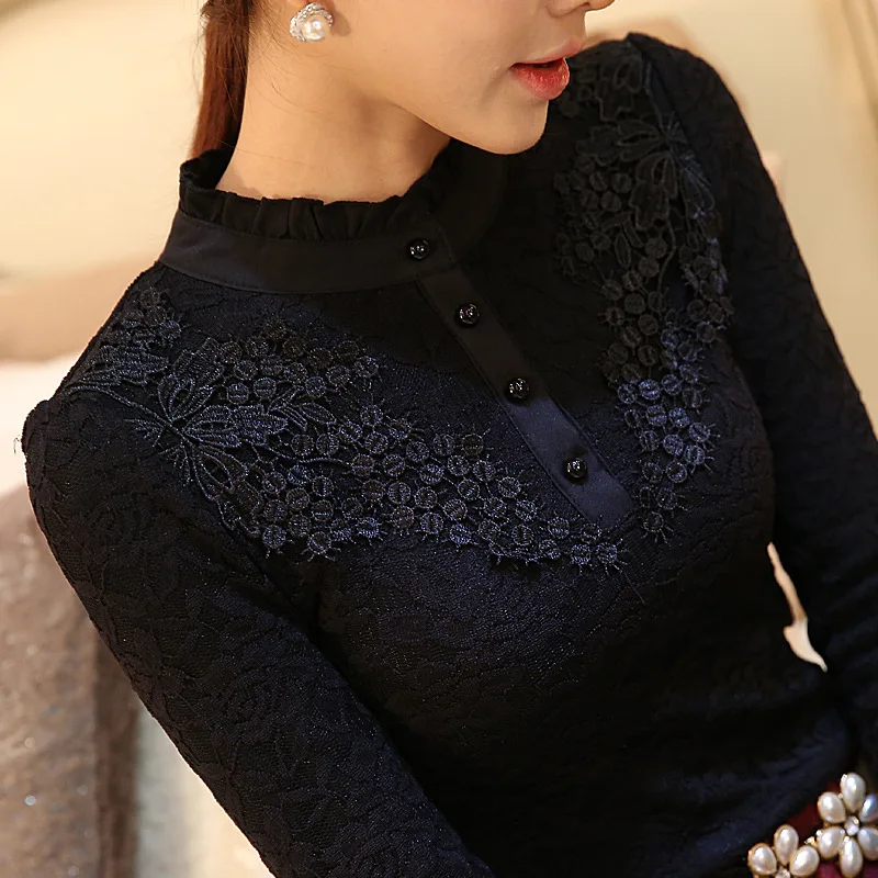 womens shirts and blouses New Women Lace Embroidery Blouse Feminine Black Lace Primer Long Sleeves Shirt Plus Size 3XL Tops Blouse chiffon blouse Blouses & Shirts