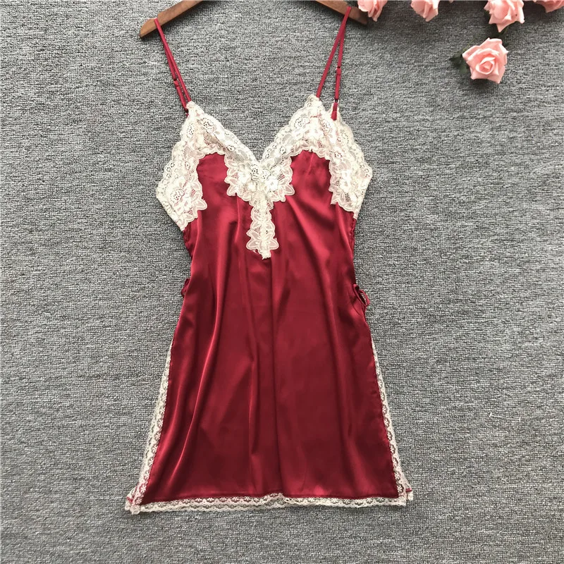Lisacmvpnel Высокая Сплит Кружева сексуальная женская ночная рубашка Спагетти ремень пятно моды пижамы