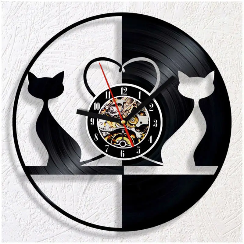 

Creative Cat Wall Clock Modern Design Classic CD Clocks Vinyl Record Wall Watch 3D Decorative Hanging Home Decor Silent 12 inch
