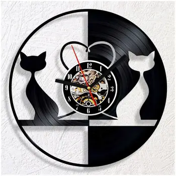 

Creative Cat Wall Clock Modern Design Classic CD Clocks Vinyl Record Wall Watch 3D Decorative Hanging Home Decor Silent 12 inch