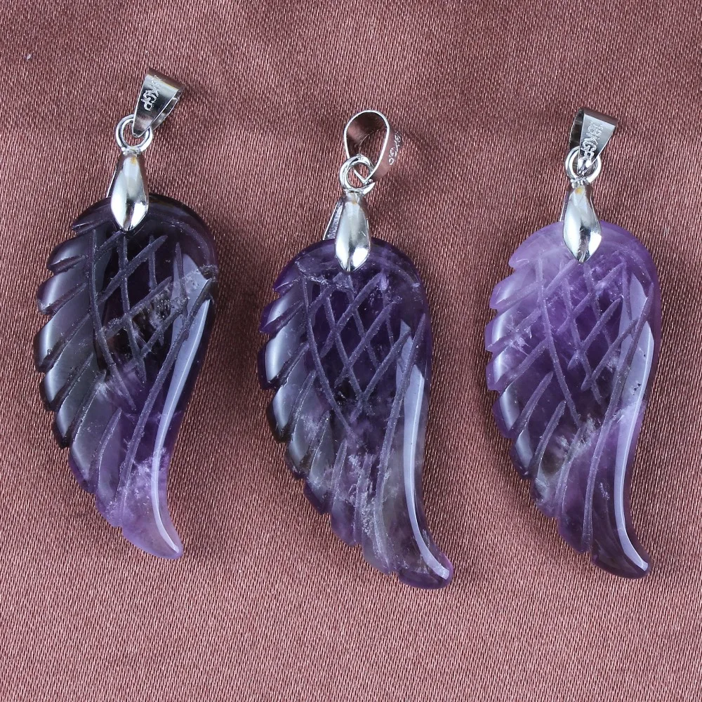 Крафт-бусы стильный посеребренный винтажный натуральный пурпурный кварц кулон аметисты крыло свободы ангел камень ювелирные изделия