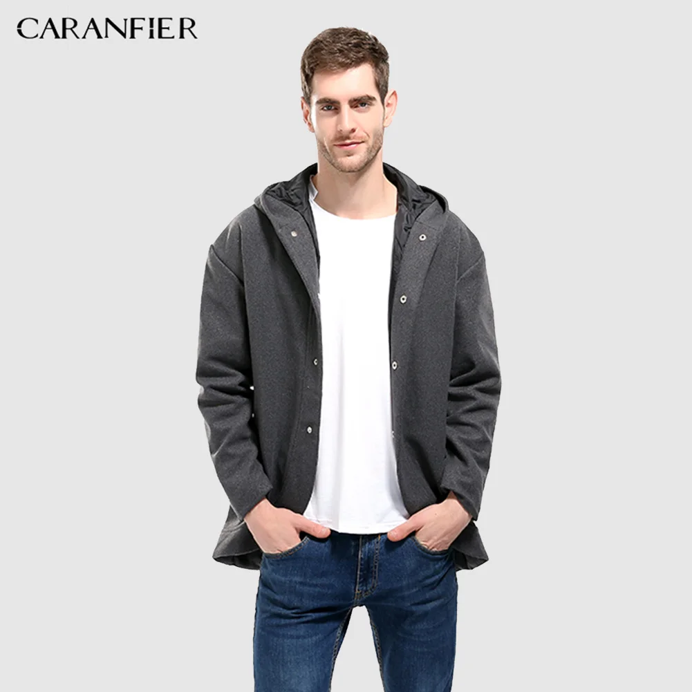 CARANFIER Новинка зимы Мужской Тренч с капюшоном модный тонкий Топ Качество Пальто